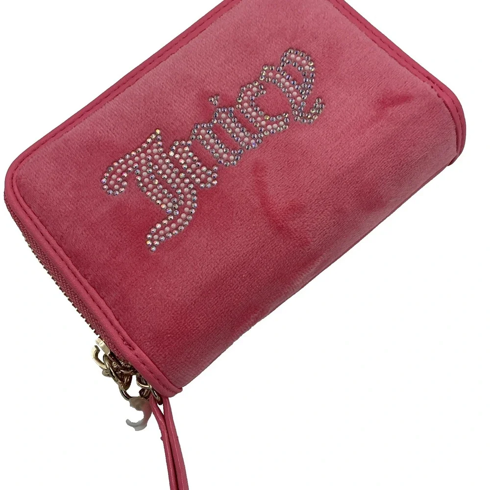 Juicy Couture Wallet String Of Pearls Double Medium Zip Around In Pink Lemonade